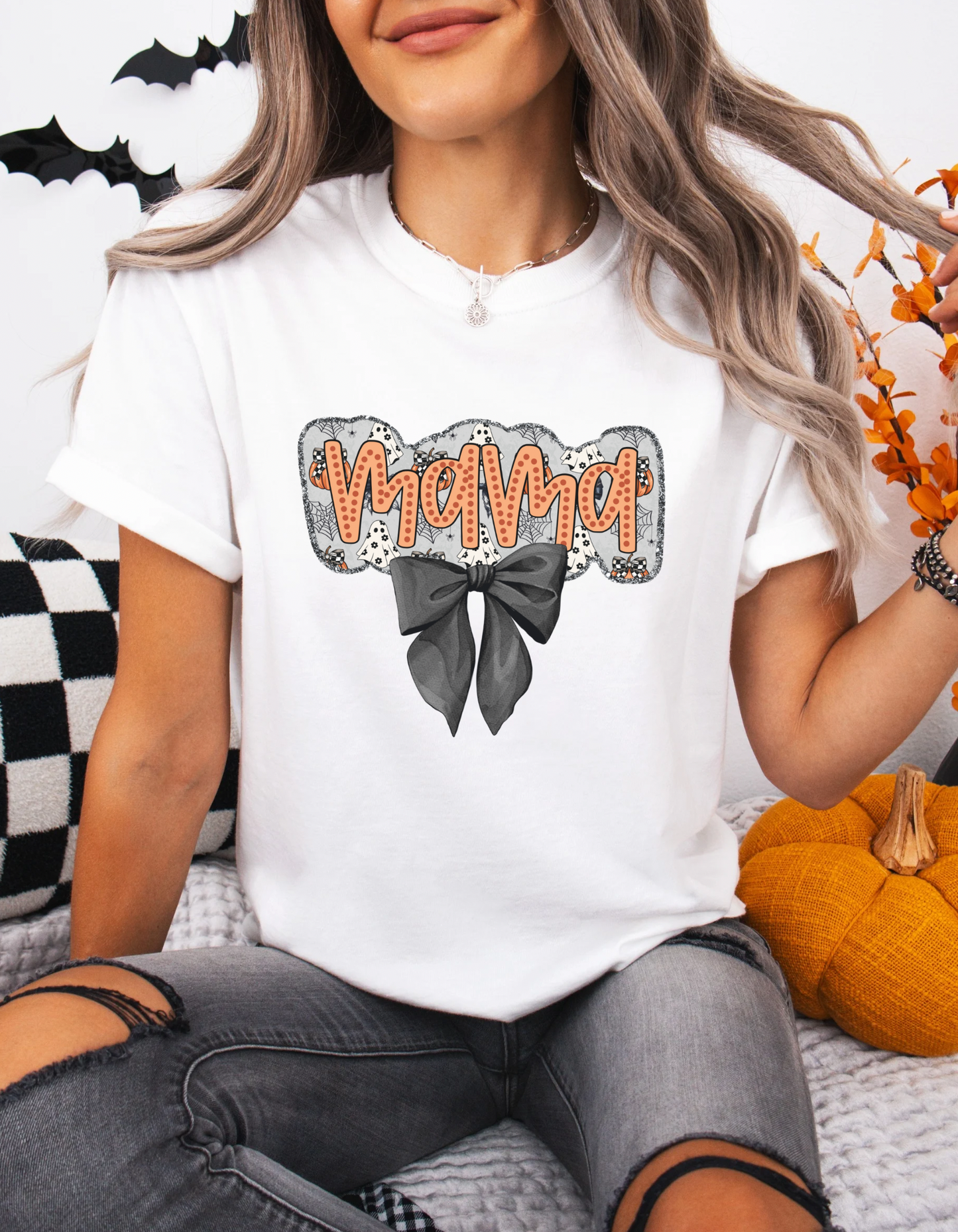 Coquette Halloween mama tee