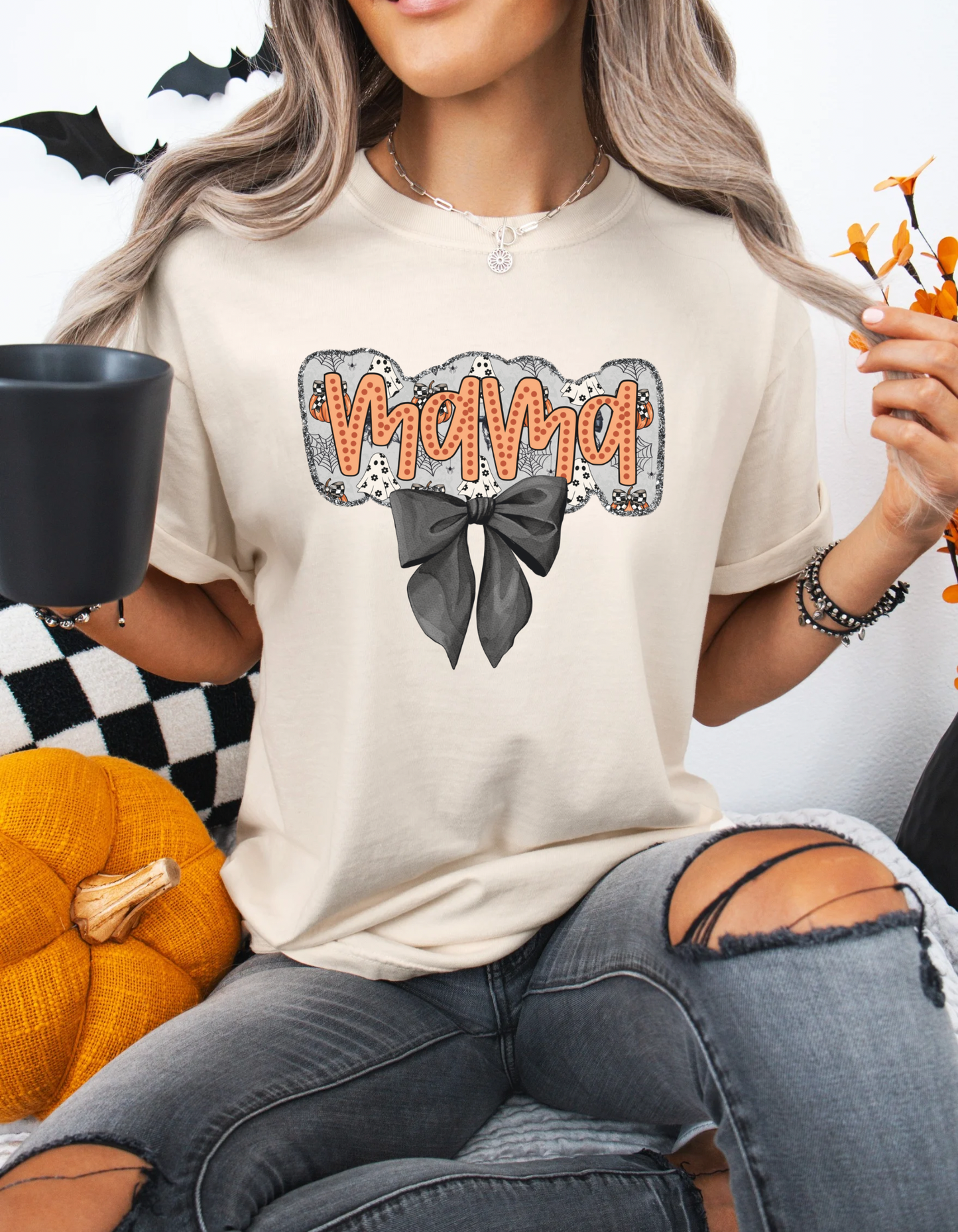 Coquette Halloween mama tee