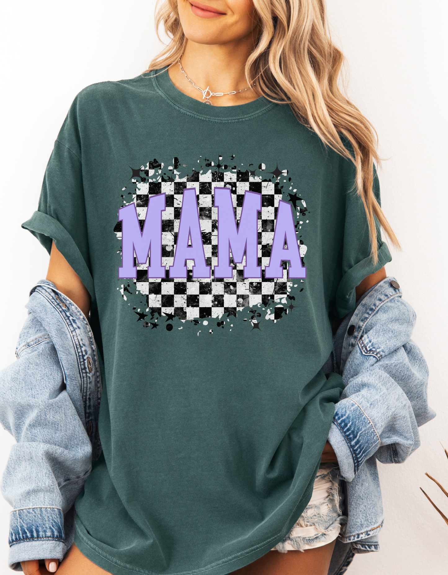 Checkered mama tee