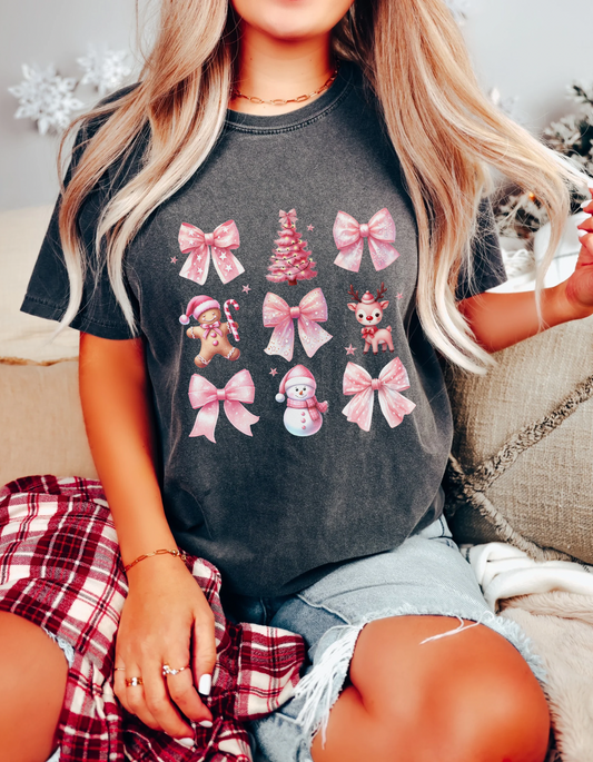 Pink coquette Christmas tee
