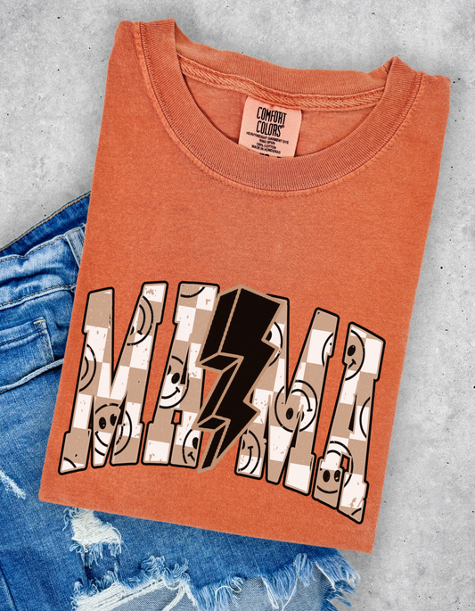 Tan checkered mama tee