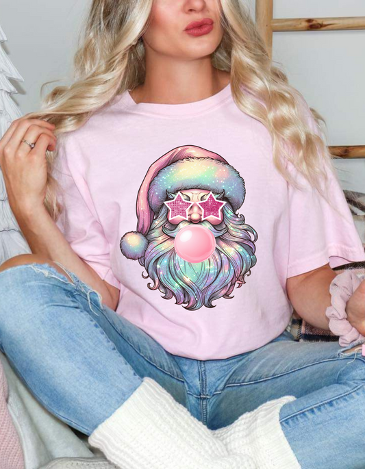 Retro pastel glitter Santa tshirt