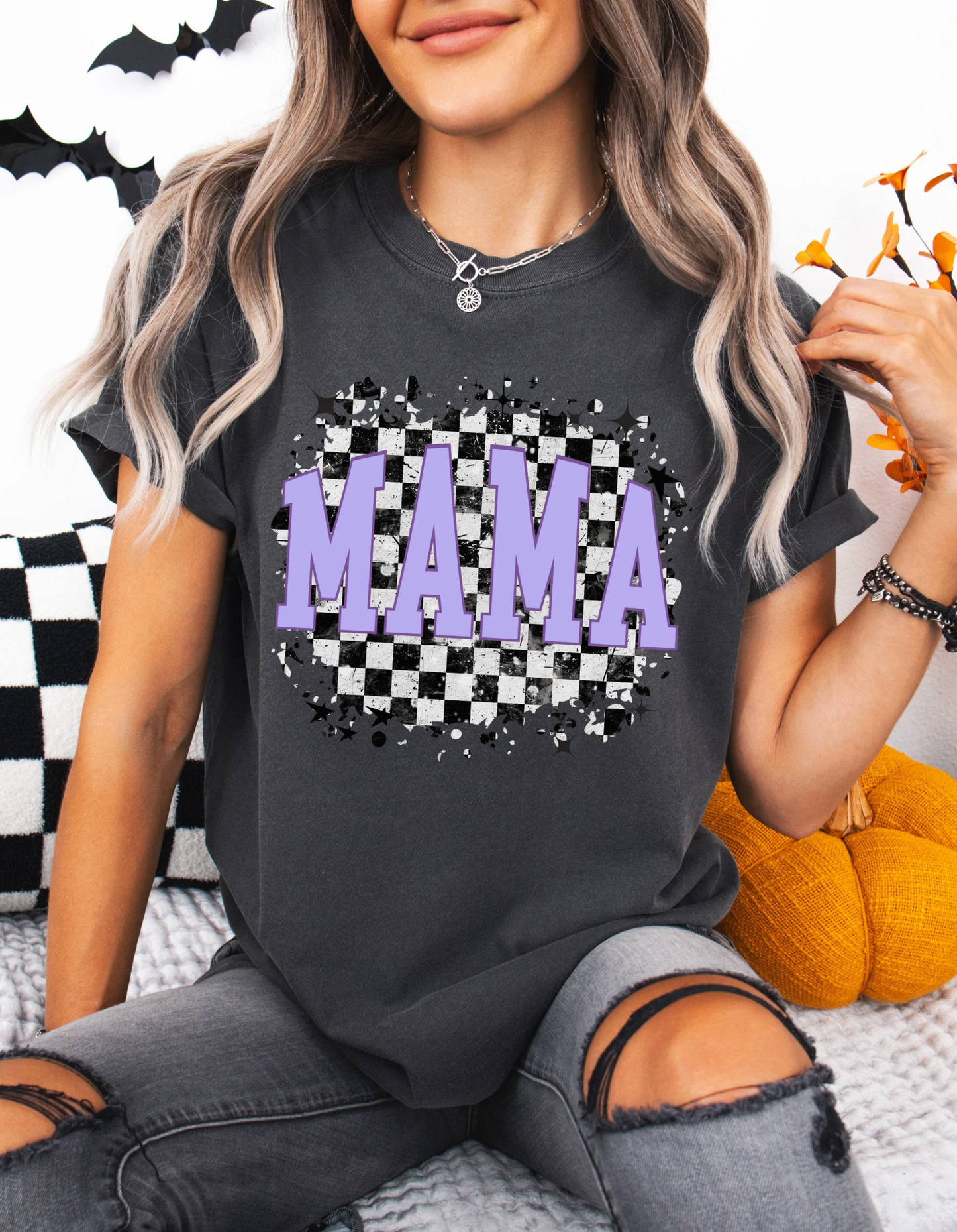 Checkered mama tee
