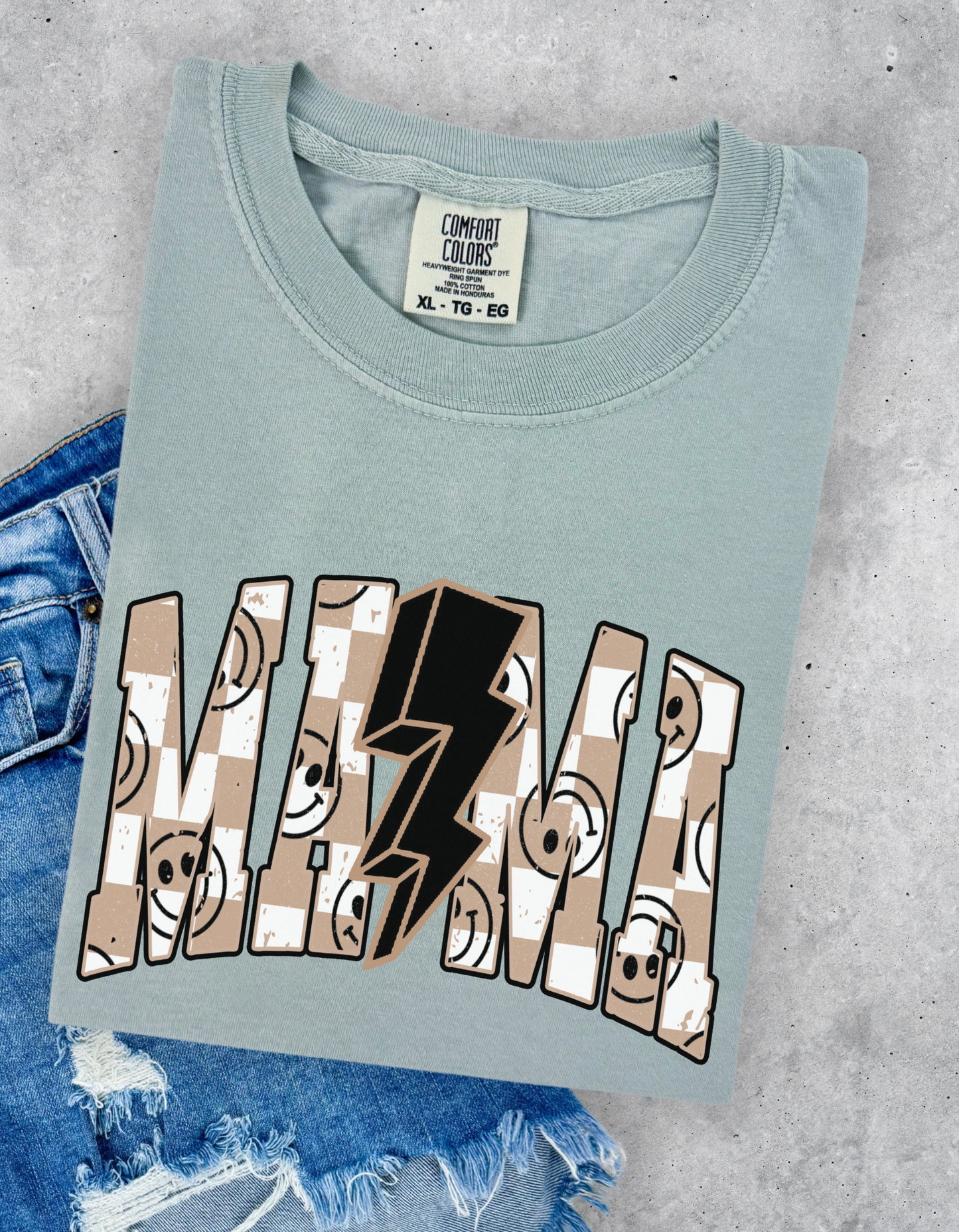 Tan checkered mama tee
