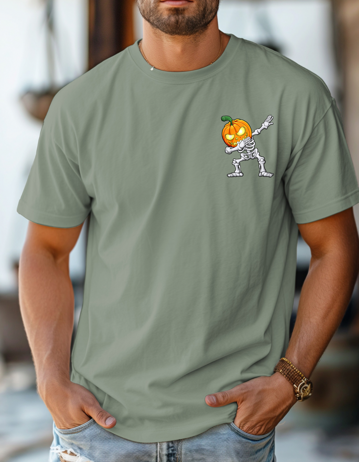 Dabbing skeleton pocket tee