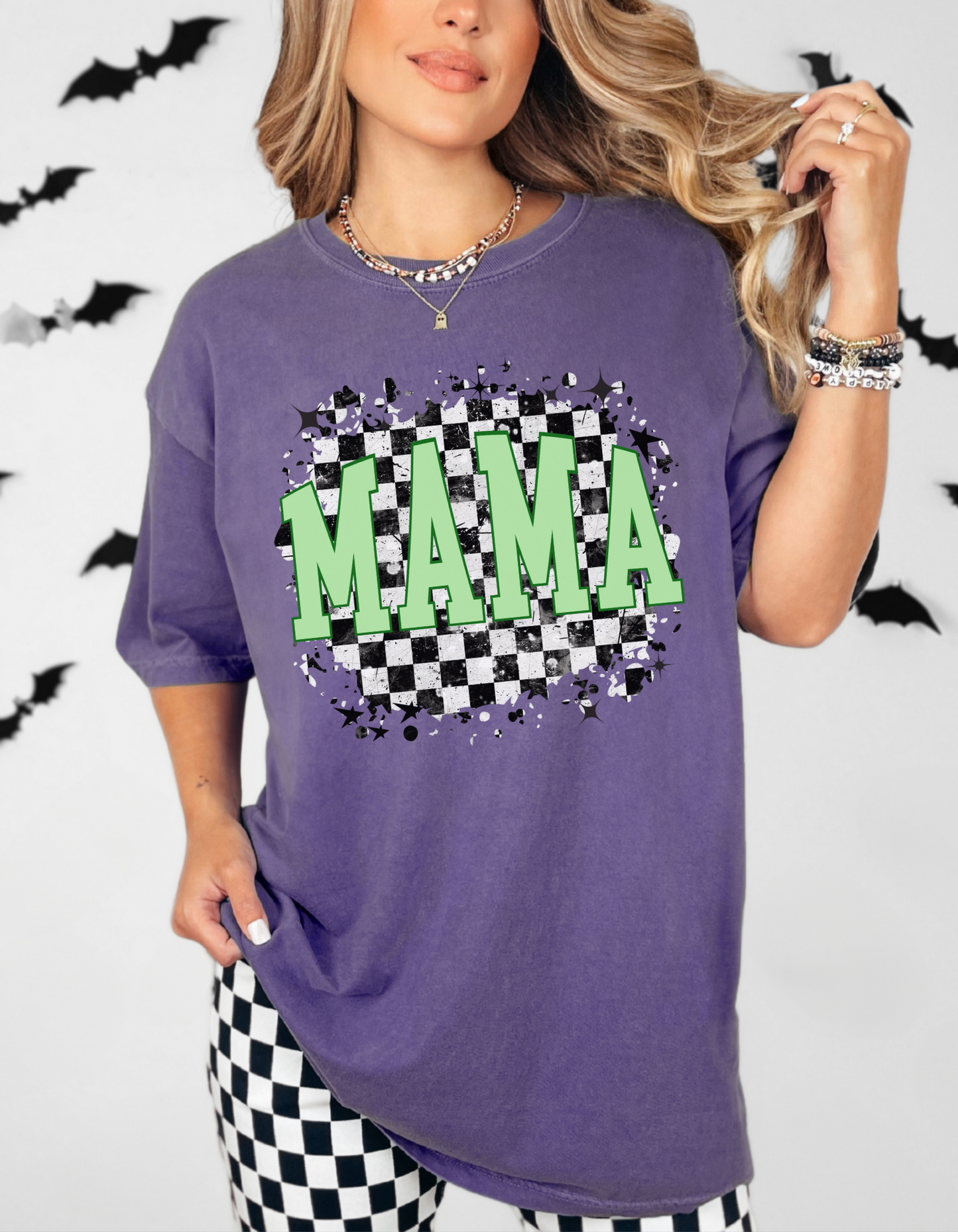 Checkered mama tee