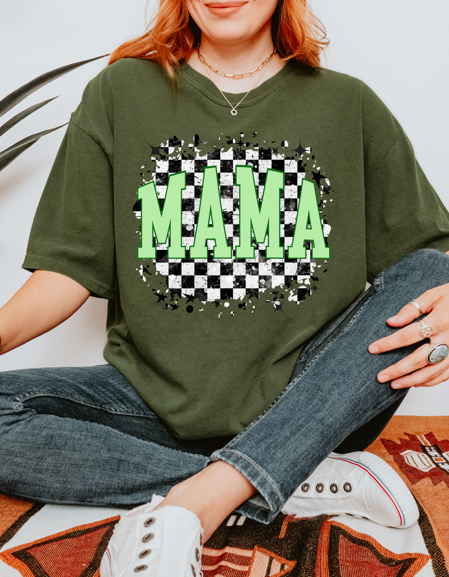 Checkered mama tee