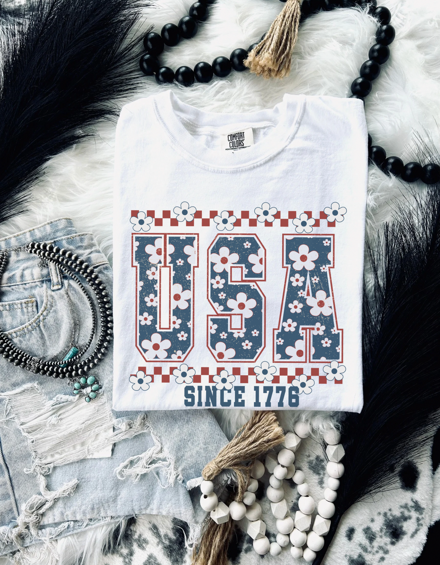 Vintage Floral USA Graphic Tshirt