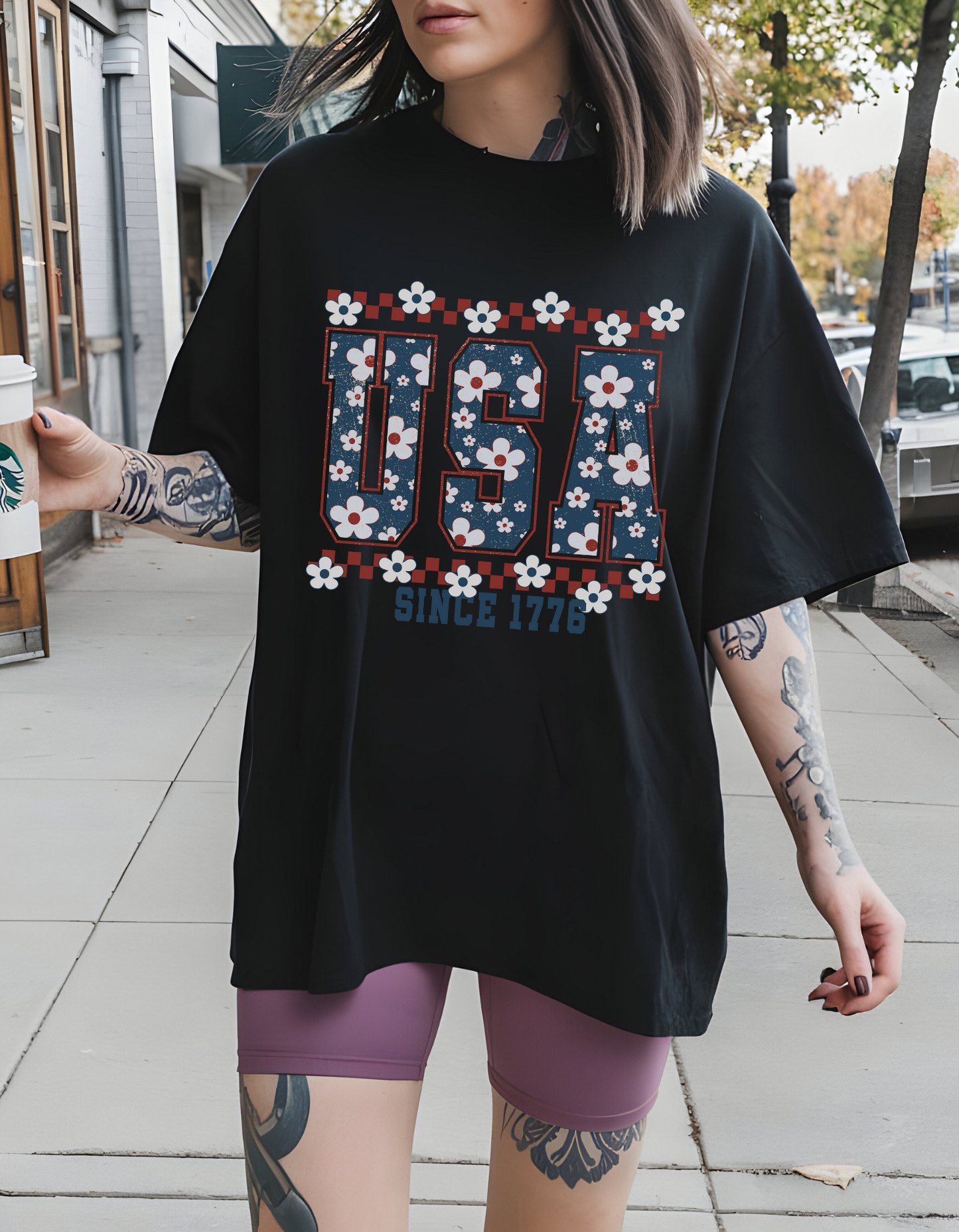 Vintage Floral USA Graphic Tshirt