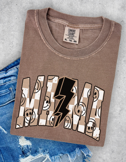 Tan checkered mama tee