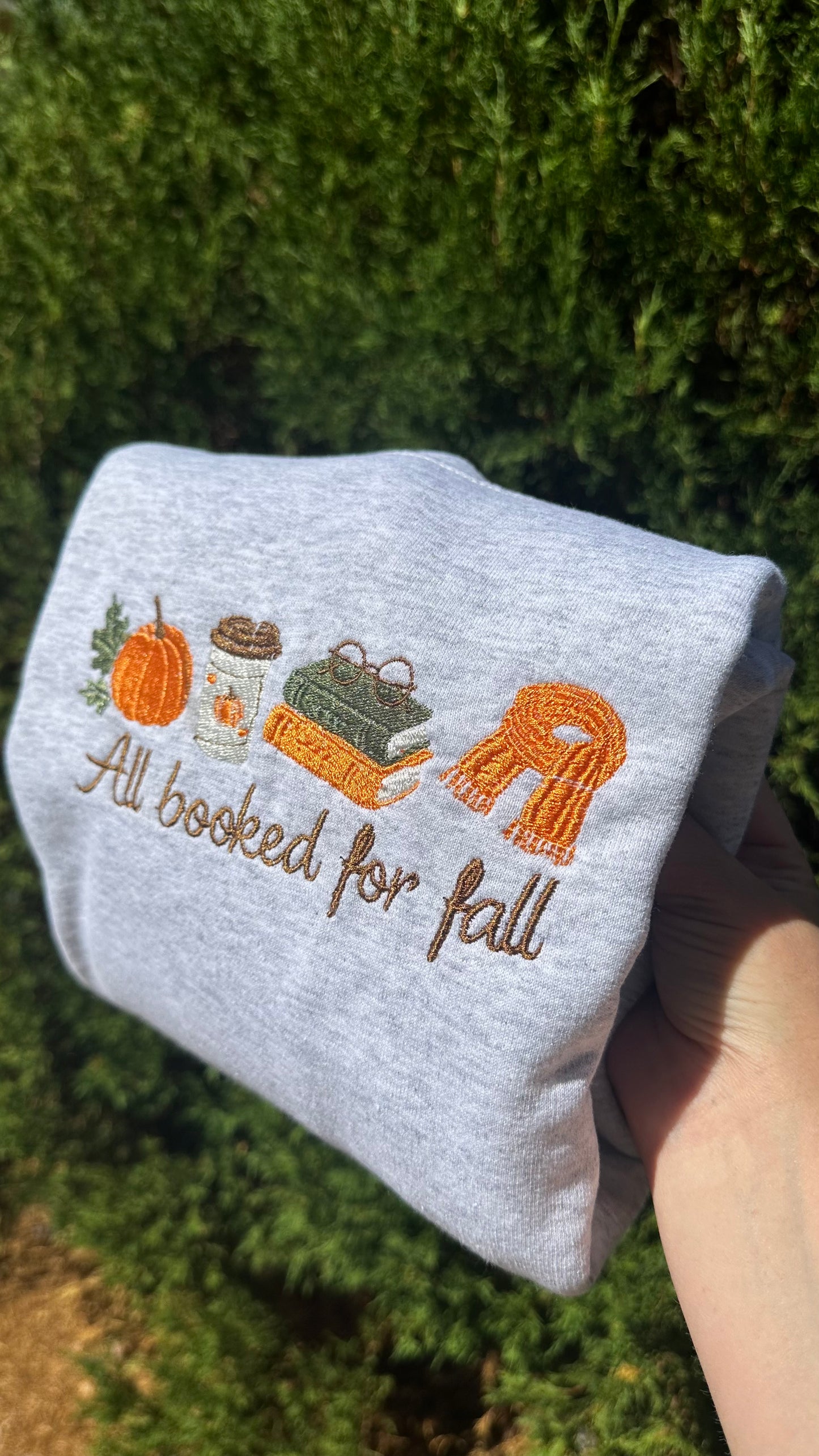 All booked for fall embroidered Crewneck sweater