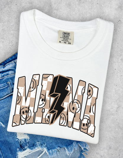Tan checkered mama tee