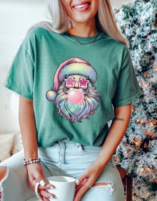 Retro pastel glitter Santa tshirt
