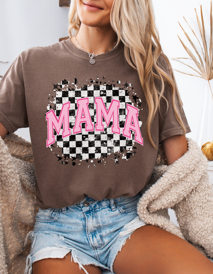 Checkered mama tee