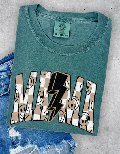 Tan checkered mama tee