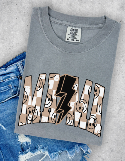 Tan checkered mama tee