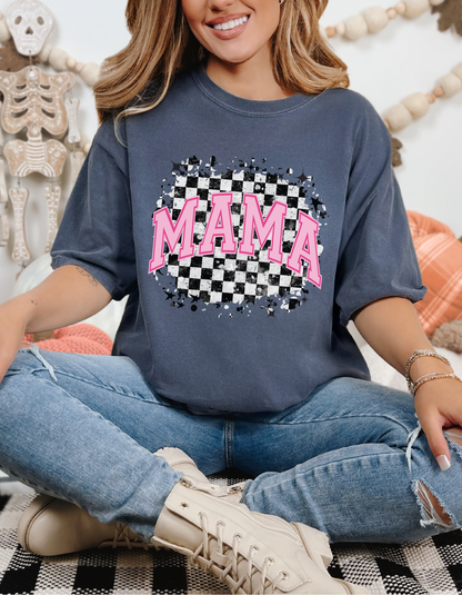 Checkered mama tee