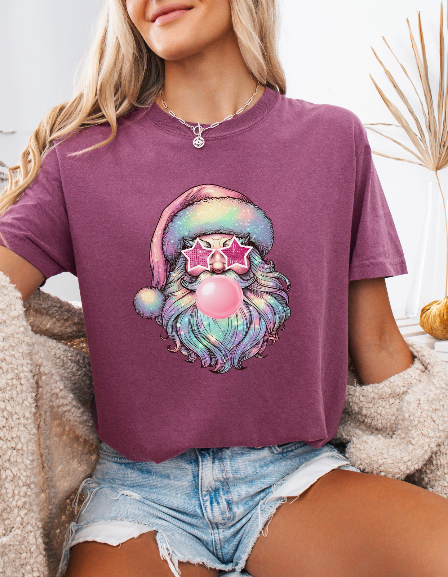 Retro pastel glitter Santa tshirt