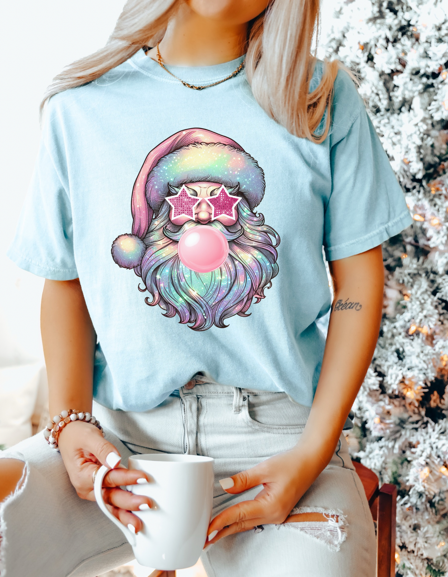 Retro pastel glitter Santa tshirt
