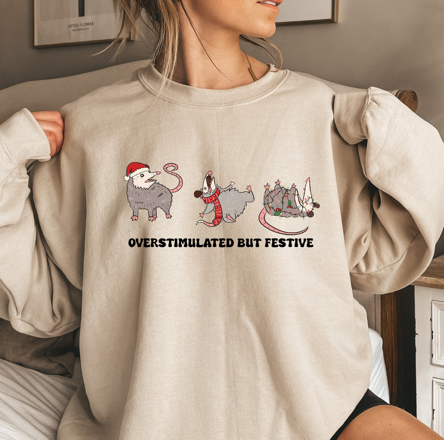 Overstimulated but Festive Crewneck sweater
