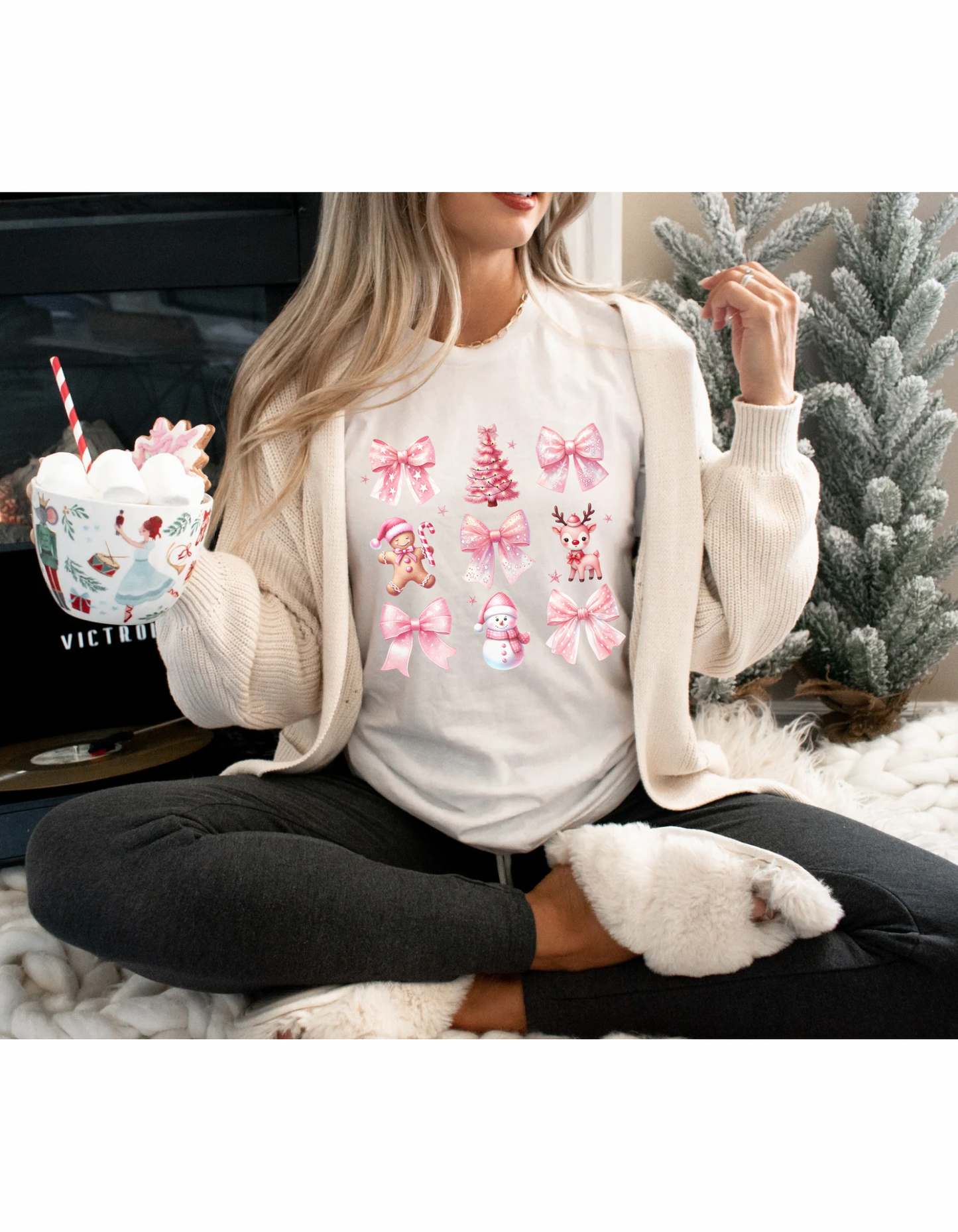 Pink coquette Christmas tee