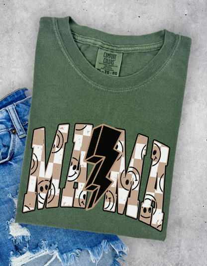 Tan checkered mama tee