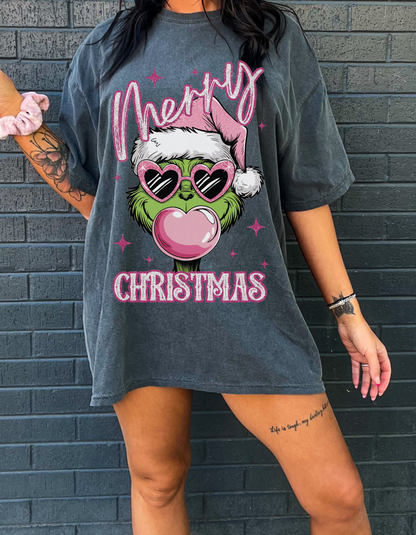 Merry Christmas pink Griinch graphic Tee