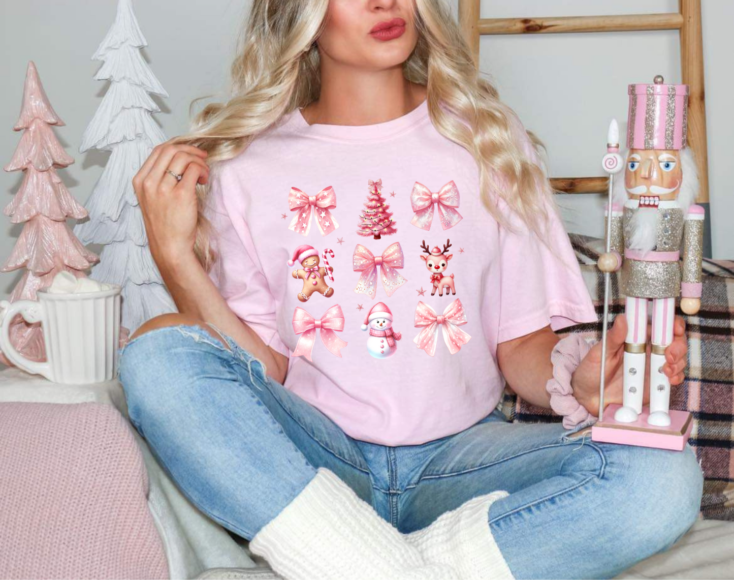 Pink coquette Christmas tee