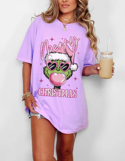 Merry Christmas pink Griinch graphic Tee