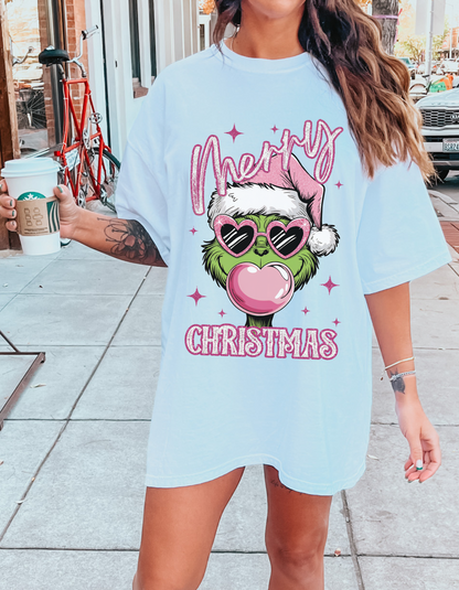 Merry Christmas pink Griinch graphic Tee