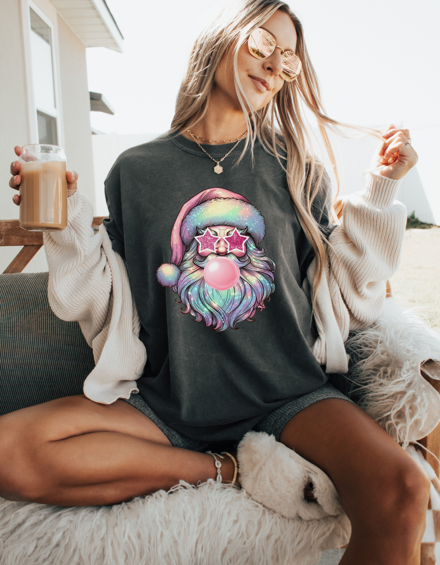 Retro pastel glitter Santa tshirt