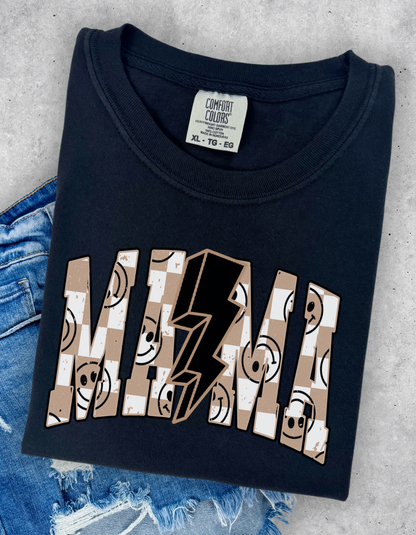 Tan checkered mama tee