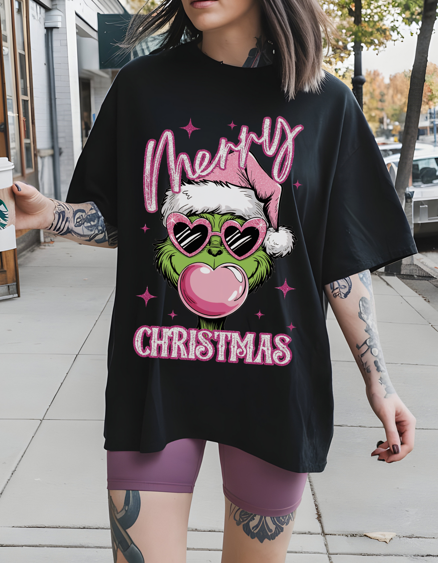 Merry Christmas pink Griinch graphic Tee