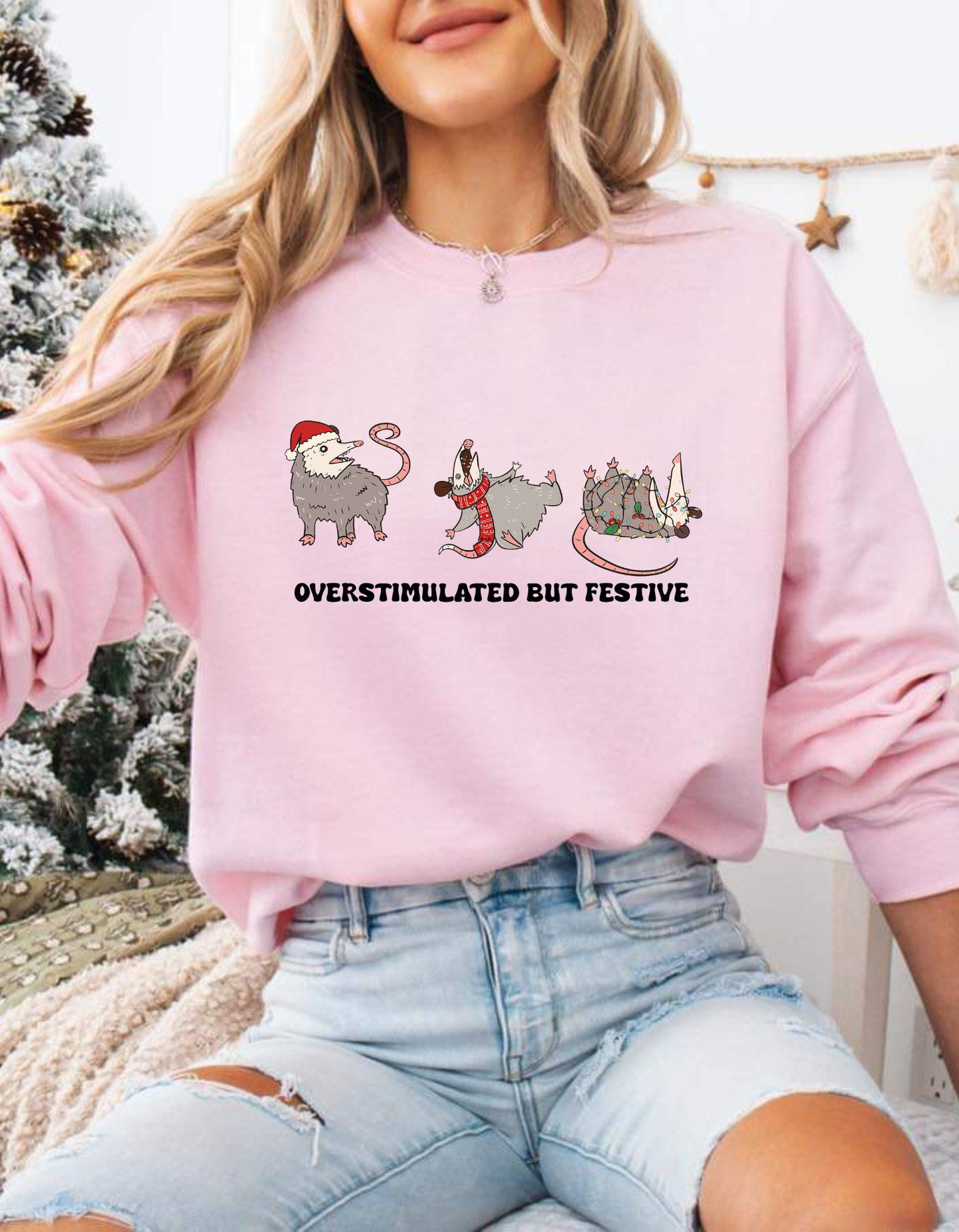 Overstimulated but Festive Crewneck sweater