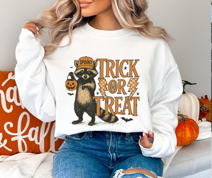 Trick or treat raccoon crewneck sweater