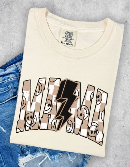Tan checkered mama tee