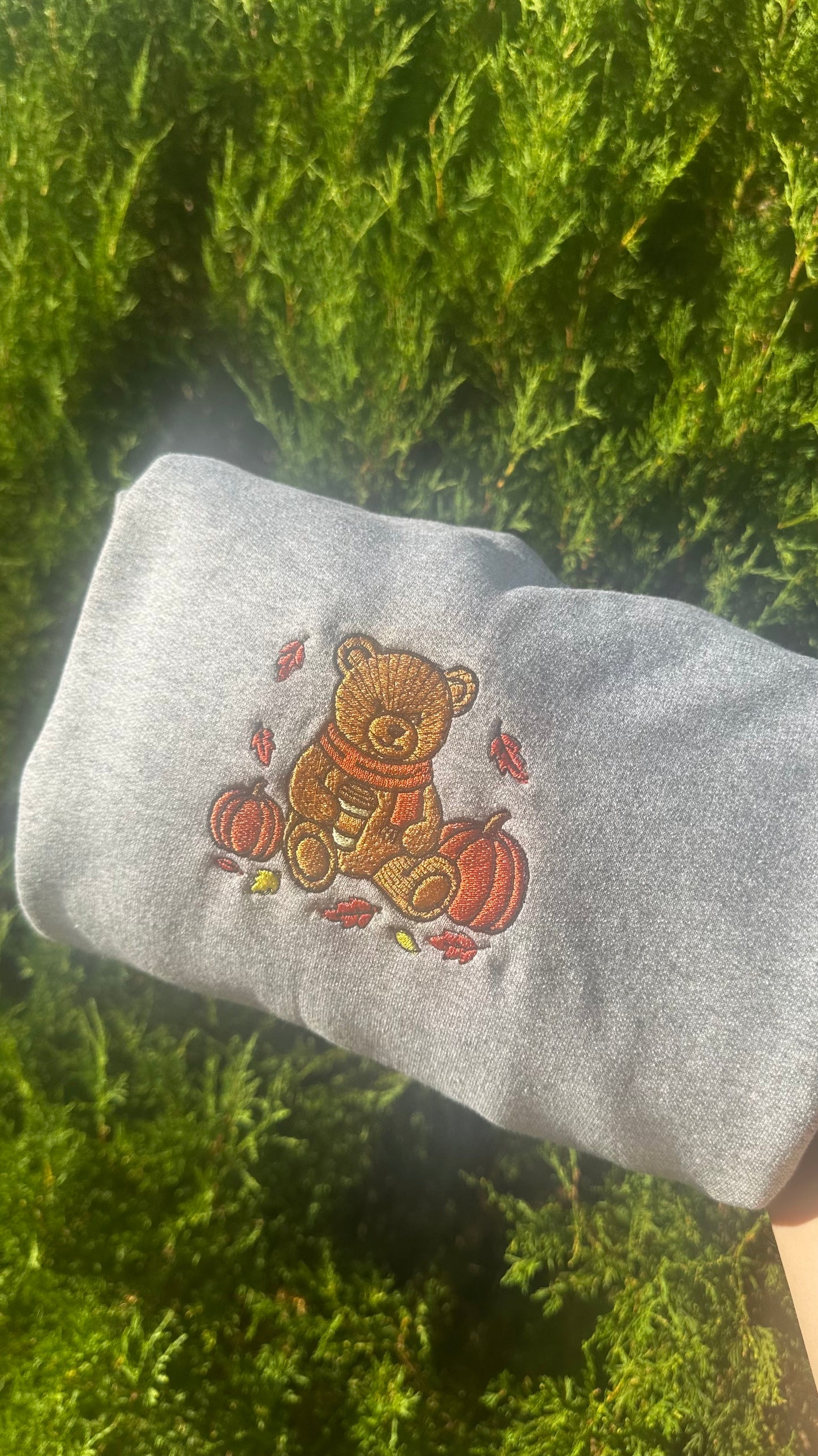 Cozy Fall Bear Embroidered Crewneck Sweater
