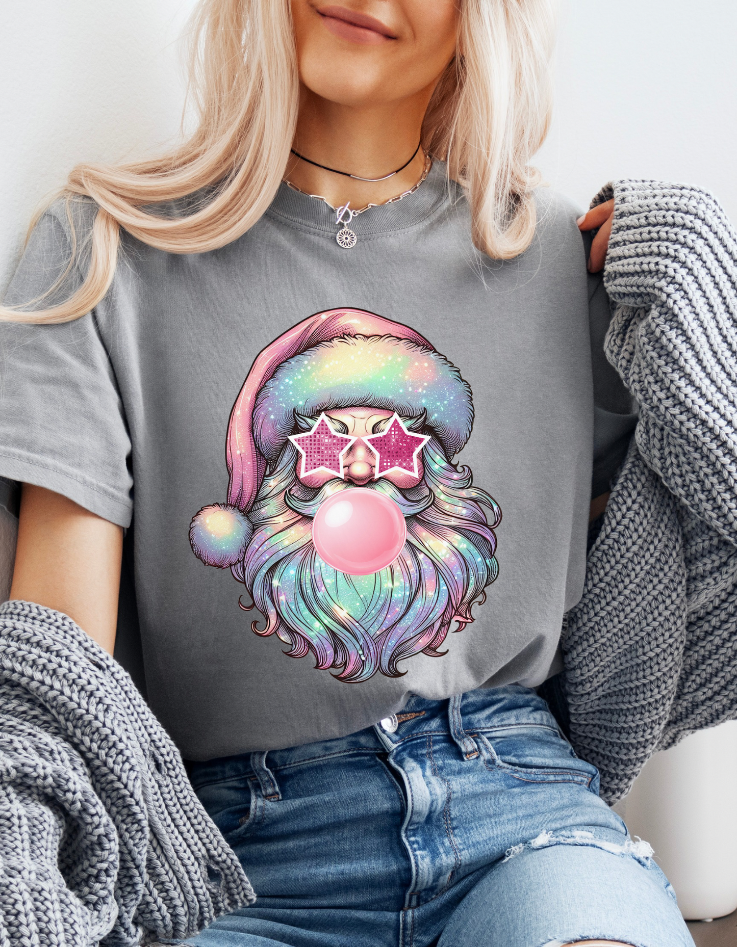 Retro pastel glitter Santa tshirt