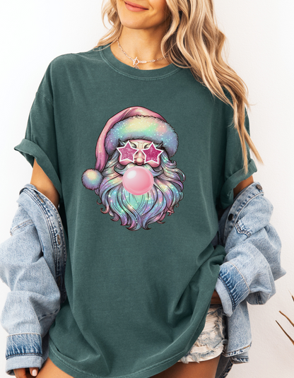 Retro pastel glitter Santa tshirt