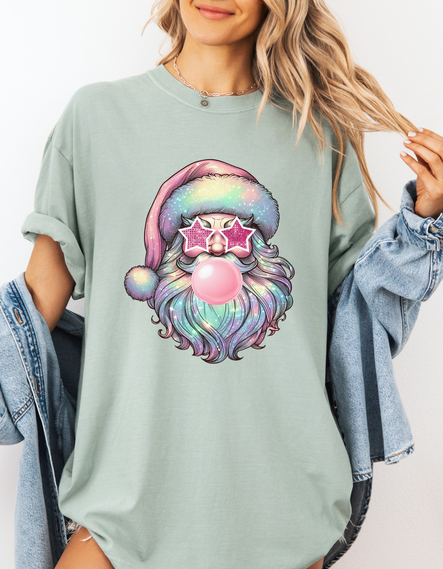Retro pastel glitter Santa tshirt