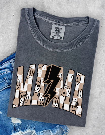 Tan checkered mama tee