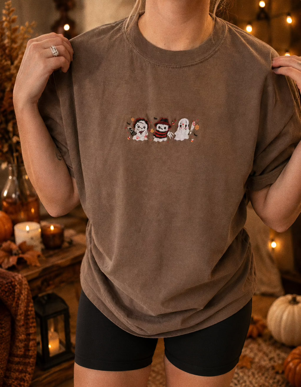 Halloween Horror Ghosties Embroidered tee