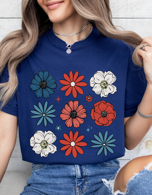 Red white and blue flowers Graphic Tee