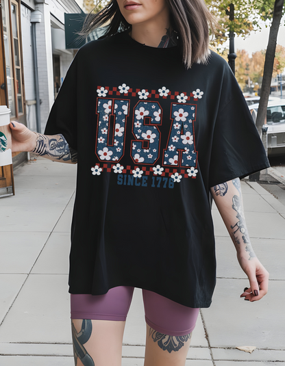 Vintage Floral USA Graphic Tshirt
