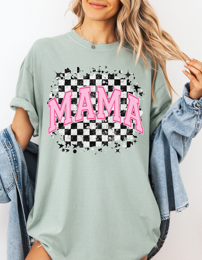 Checkered mama tee