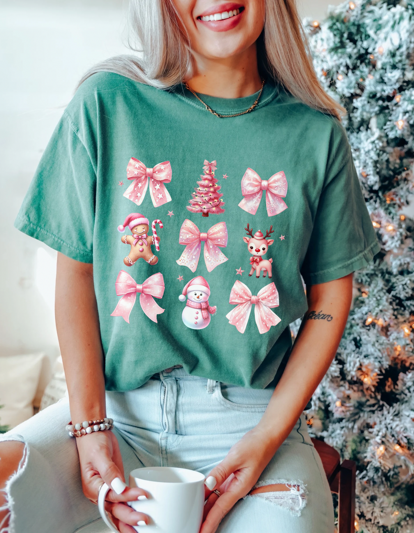 Pink coquette Christmas tee